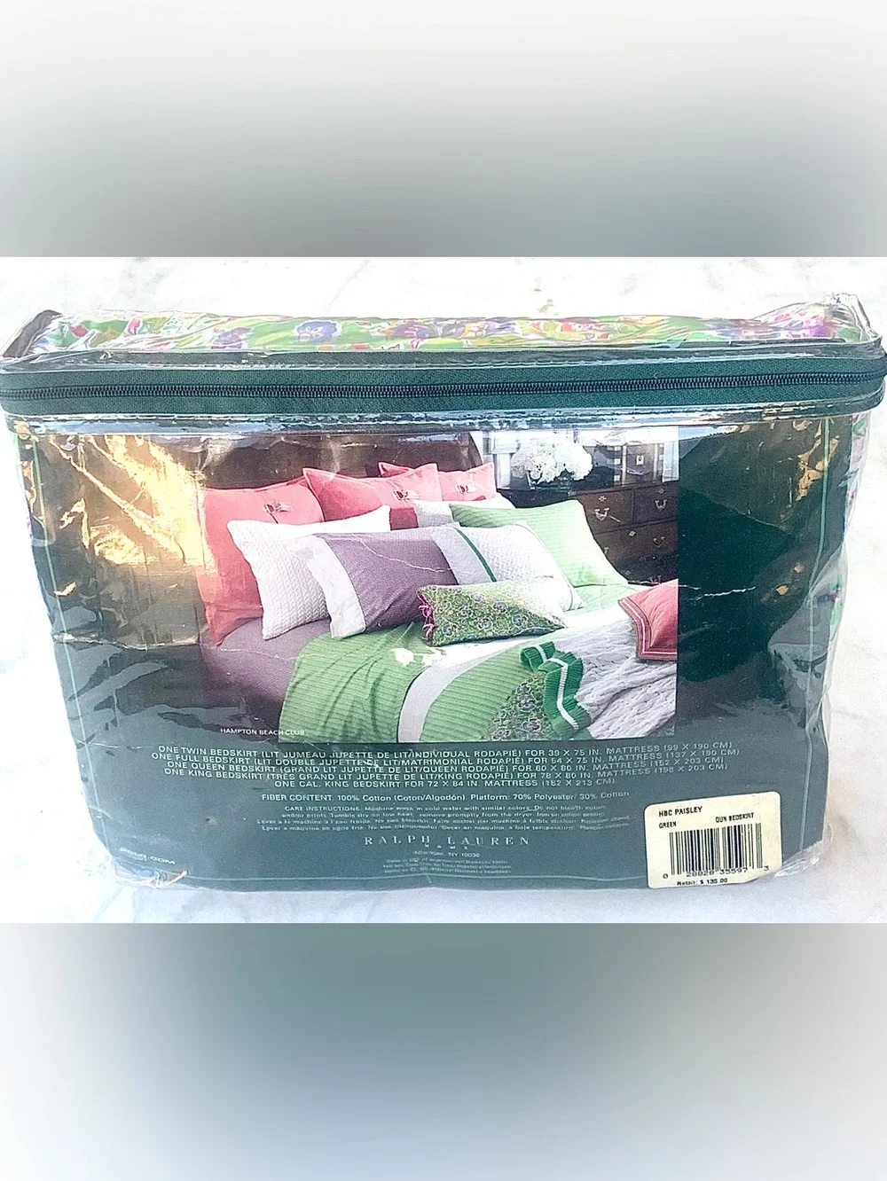 RALPH LAUREN QUEEN BEDSKIRT HAMPTON BEACH CLUB GREEN FLORAL NWT OLD STOCK VINTAG
